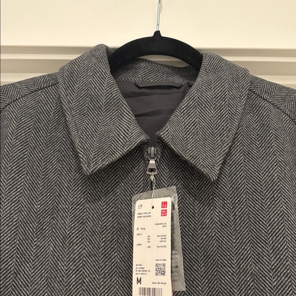 NWT [Uniqlo] Herringbone Single Collar Short Blouson Gray Coat Jacket Women’s M - Picture 8 of 16